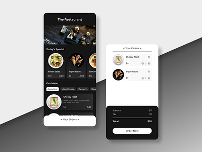 Restaurant Orders app design minimal mobile ui ux