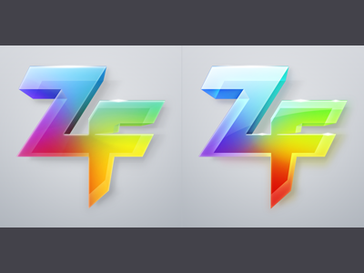 Left or Right 3d before and after colours glass logo shiny