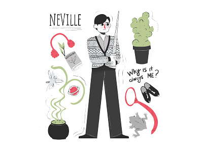 Neville Longbottom character character design flat frog gryffindor harry potter harrypotter hogwarts illustration magic neville longbottom sword vector