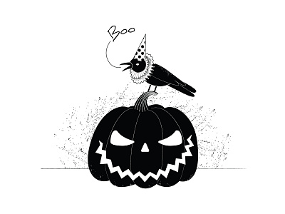Raven 31 autumn boo crow festive flat halloween happy illustration lettering postcard pumpkin raven vector