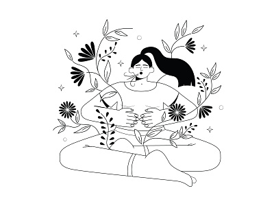 Spirit bloom breathing character energy exercise exhale flat floral flowers girl illustration lotus meditation relaxation vector