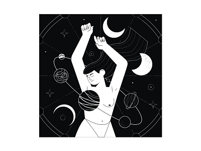 Moon astrology black character cosmic esoteric female flat galaxy girl horoscope illustration lady moon planet star vector woman zodiac
