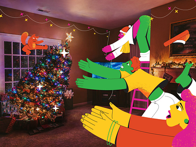 Holiday moments: Decorating animation cat character design christmas christmas tree collage colorful decorating festive flat gif happy new year holiday illustration magical merry christmas new year vector