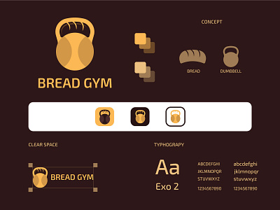 bread gym brand identity branding bread dumbbell fitness flat logo food gym logo design minimalist logo modern logo