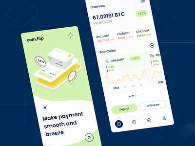 Crypto DeFi App | coin.flip app bitcoin blockchain clean coin concept crypto cryptocurrency defi design finance fintech illustration minimal nft token trade ui visual web3