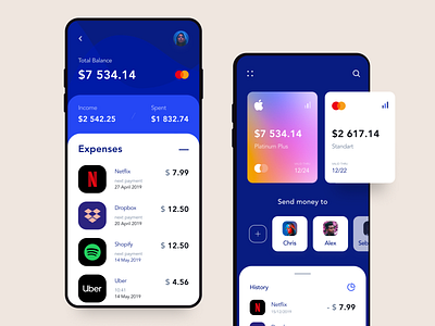 Mobile Banking & Finance App app apple card balance banking design finance income mastercard netflix payment send subscription ui ux