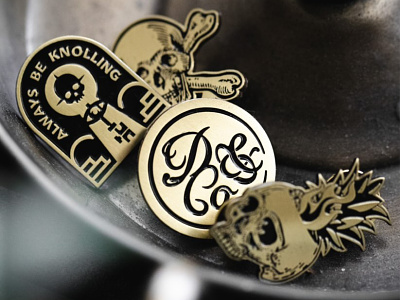 Death & Co. - III 2 color bones death and company detailed enamel pin gold illustration key pin skull