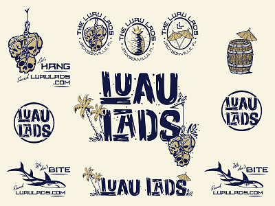 Luau Lads - II 3 color badge brand system branding design handdrawn type illustration logo shark skulls tiki tropical type vector