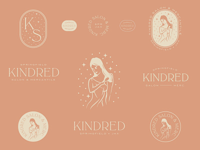 Kindred Salon - III badge brand system branding haircut illustration logo logo type pink salon type typography vector