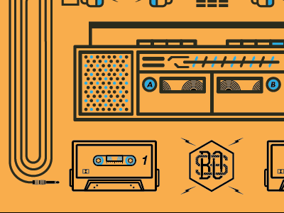 Tape Deck blockout boombox icon illustration poster tape wip