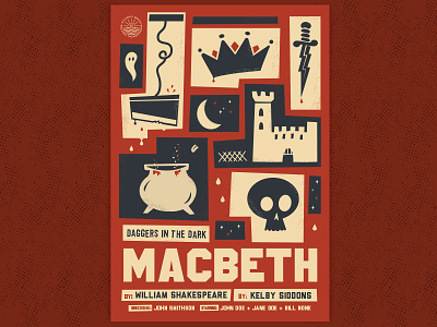 Macbeth castle crown dagger ghost guillotine illustration knife macbeth poster screenprint skulls theater