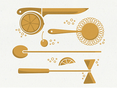 Bar Tools - I cocktails design drinks fruit illustration knife letterpress midcentury midcentury modern strainer