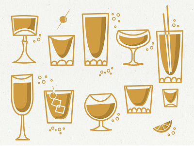 Drinking Glasses bubbly cocktails design drinks fruit glasses illustration letterpress liquor midcentury midcentury modern