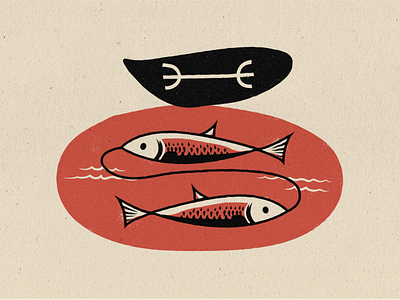 Pisces 2 color astrology fish illustration midcentury modern midmod pisces zodiac