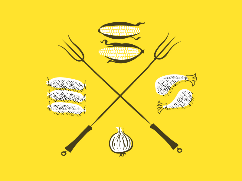 Grillin' & Chillin' cookout corn fork grill hand drawn illustration sausage summer summer solstice texture