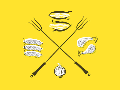 Grillin' & Chillin' cookout corn fork grill hand drawn illustration sausage summer summer solstice texture