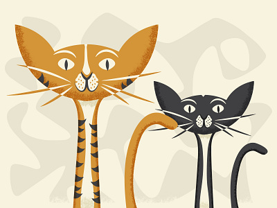 Wally & Opal cats character illustration meow mid century retro supply co texture