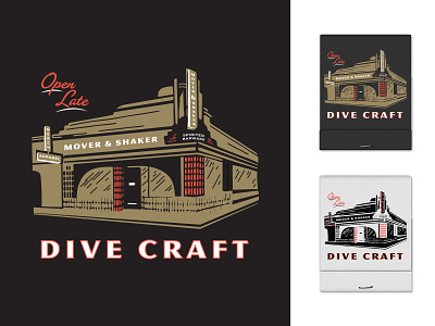 Dive Craft - I alcohol bar building cocktails craft cocktails dive bar facade hand drawn illustration matchbook merch retro supply co true grit texture supply type