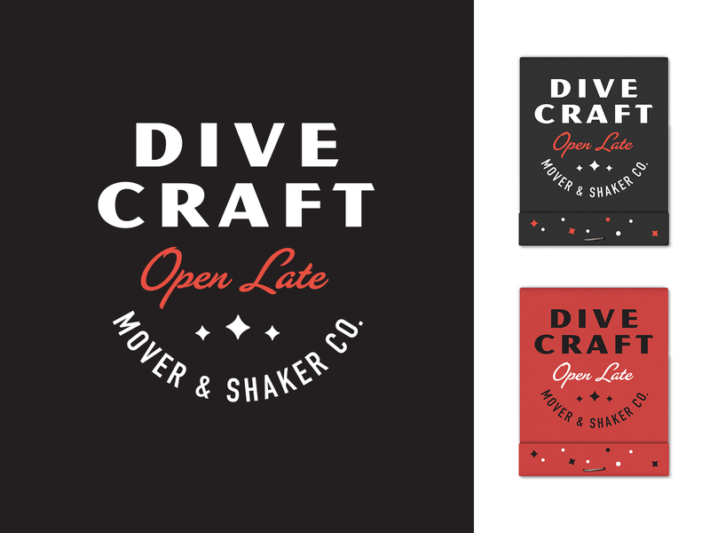 Dive Craft - IV bar branding cocktails dive bar matchbook matches merch open late type typogaphy