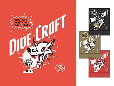 Dive Craft - VII alcohol bar bartender branding cocktails craft cocktails dive bar good times illustration matchbook matches merch mid mod midcentury modern retro supply co true grit texture supply type typography wolf