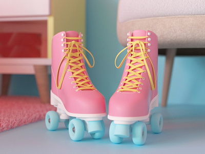 Roller Skates 3D Illustration 3d animation 3d app 3d art 3d character 3d graphics 3d illustration 3d shoes c4d cinema cute design fresh illustration shoes skates