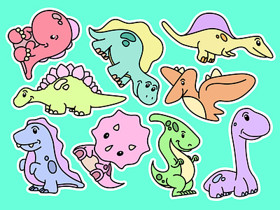 Dino illustrations cartoon colors illustration vector