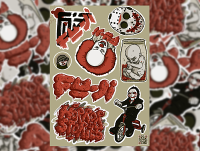 FU-JI Horror sticker pack colors illustration