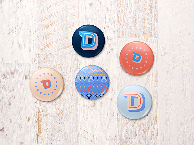 Dalop Buttons buttons circular logo collateral colorful custom font initial monogram pattern swag texture