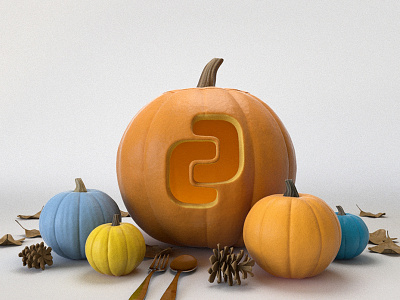 Thanksgiving Card 3d cgi design illustration fall leaves maya model pumpkin render thanksgiving vray