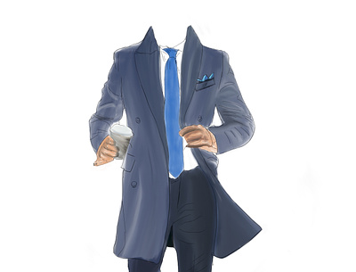 businessman in a coat with a cup of coffee beautiful break business cartoon character coffee cup hand holds hot illustration lunch man office person relaxing resting spending suit time