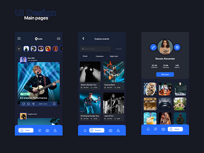 Main pages | Dark mode | Social media application