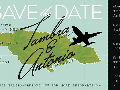 Save the Date airline ticket boarding pass save the date typography wedding