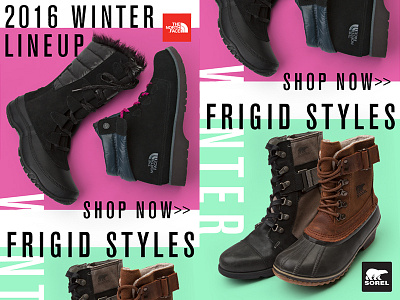 Sorel & Northface Email Campaign boots email flat layout northface product sorel type web