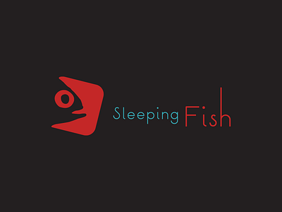 Sleepingfish blue branding clean fish logo red simple sleeping