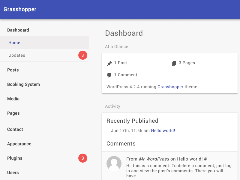 WordPress Dashboard Materialized minimal clean ui material dashboard wordpress