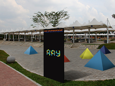 Exhibition entrance branding colors design entrance event geometric kaleidoscope pattern ray sinage