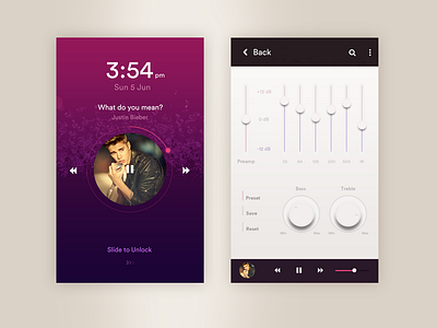 MusEq App Lock Screen & Equalizer designer equalizer lock screen music app music player player ux design