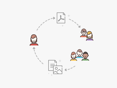 Sharing documents files icons ideas illustration sharing team users ux vector