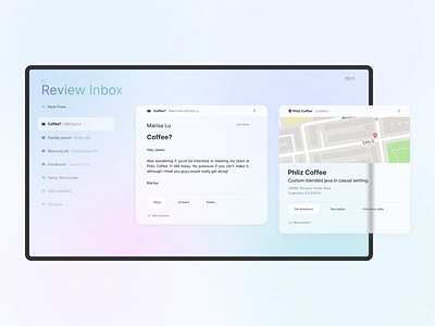 [WIP] Review Inbox 📨 card component clean and simple clean user interface colorful flat design glassmorfism glassmorphism inbox mail inbox mercury mercury os mercuryos modern design os ui ui cards voice user interface vui web design web user interface