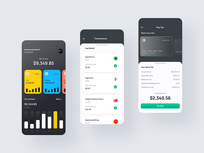 🧮 Tax Calculator app calculator chart dark mode finance app finance mobile app fintech fintech app glass cards ios app mobile app mobile design modern mobile app payment app tax tax calculator transaction ui ui design