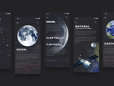 Planets app app design concept design flat minimal mobile moon planets ui ux web