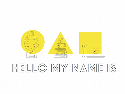 Hello My Name Is books character girl illustration laptop tea