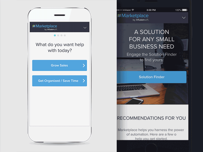 Solution Finder animation gif interaction step through ui ux wizard