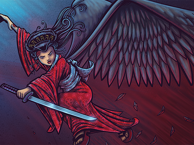 Fallen Angel angel digital paint geisha illustration photoshop samurai