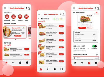 Sam's Sandwich App app design ui ux