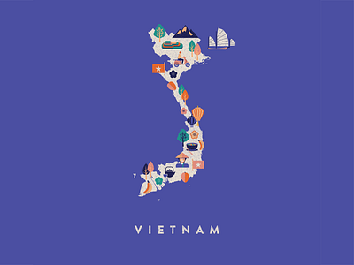 Vietnam Illustration asia branding flag icon icons illustration logo design map pastel pastel color postcard typography vector vietnam vintage