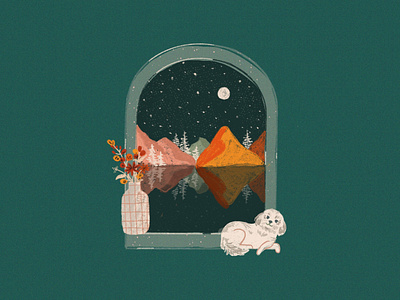 Mountain window view illustration