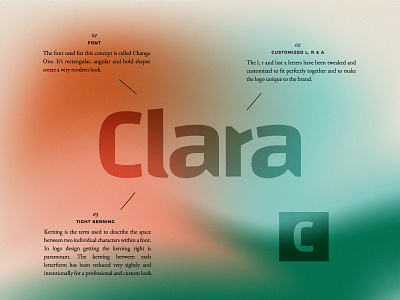 Clara logo branding app blue blur background branding gradient gradient logo gradient mesh grain green illustration logo logo mark logotype orange pink startup texture typogaphy vector word mark