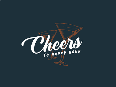 Cheers To Happy Hour Logo branding celebrate cheers classy glass graphic happy hour icon logo logodesign martini typographic vector vector illustration