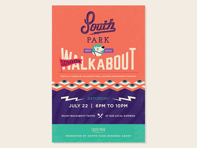 South Park Walkabout Summer 2017 color flat flyer illustration lettering pattern poster vector
